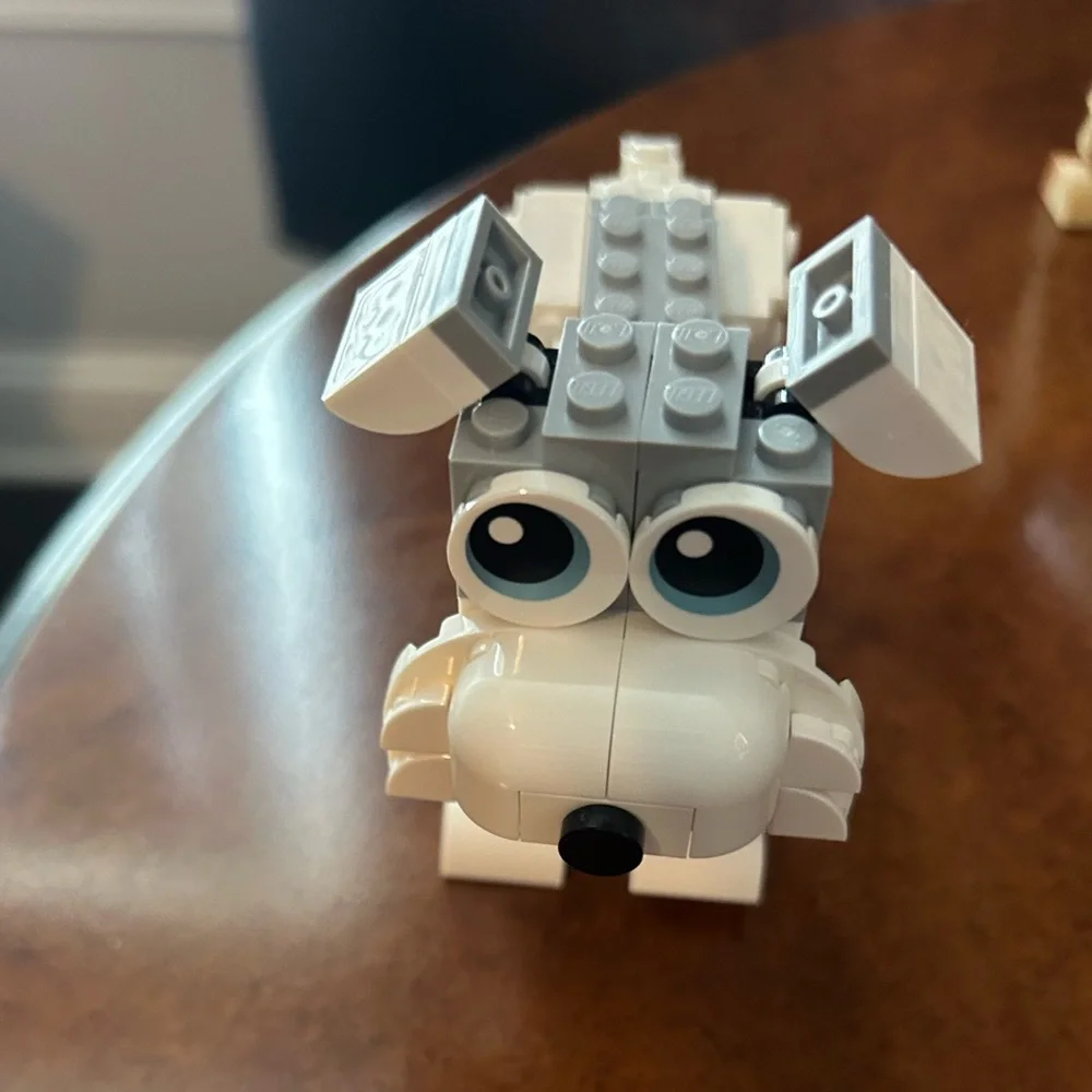 Cute White and Gray Lego Dog with accessories (assembled)
